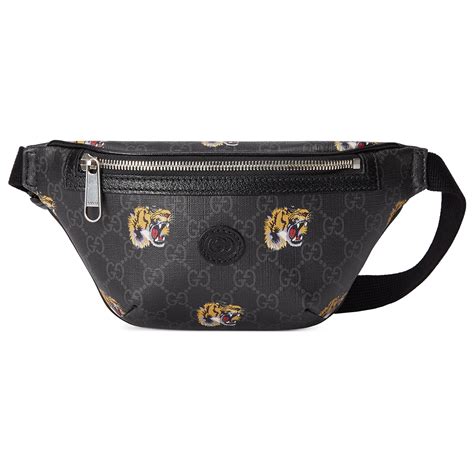 gucci print small belt bag black|gucci fanny pack with tiger.